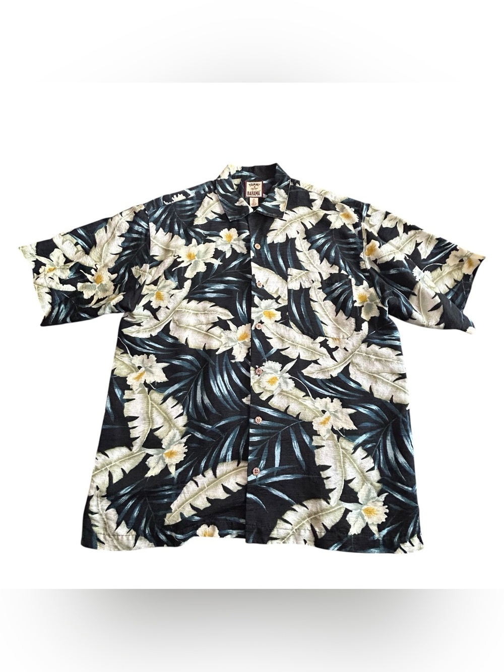 Tommy Bahama Black Tropical Floral Hawaiian Shirt